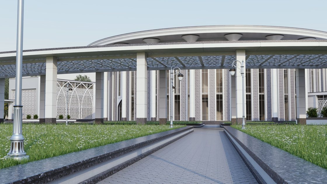 Administrative building in Tashkent — 3 of 20, showing the arched panjara screen and the circular assembly hall