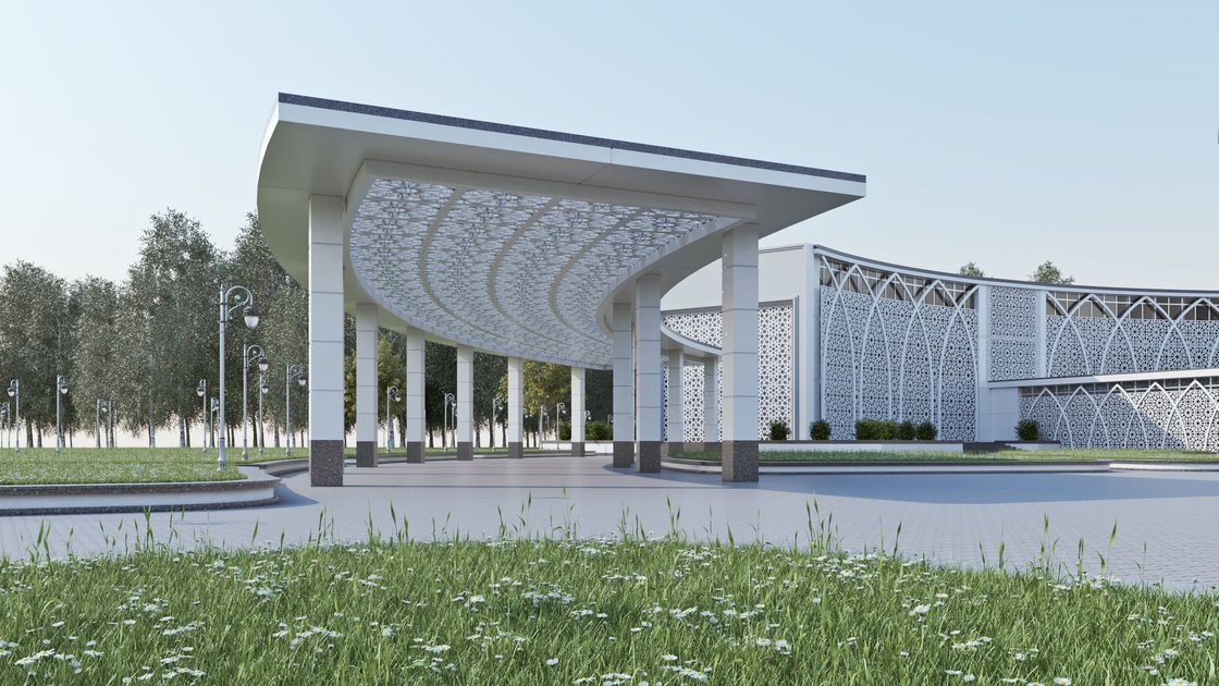 Administrative building in Tashkent — 7 of 20, showing the arched panjara screen and the circular assembly hall