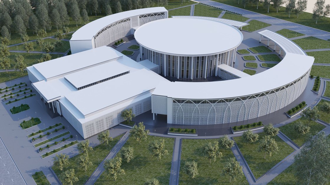 Administrative building in Tashkent — 8 of 20, showing the arched panjara screen and the circular assembly hall