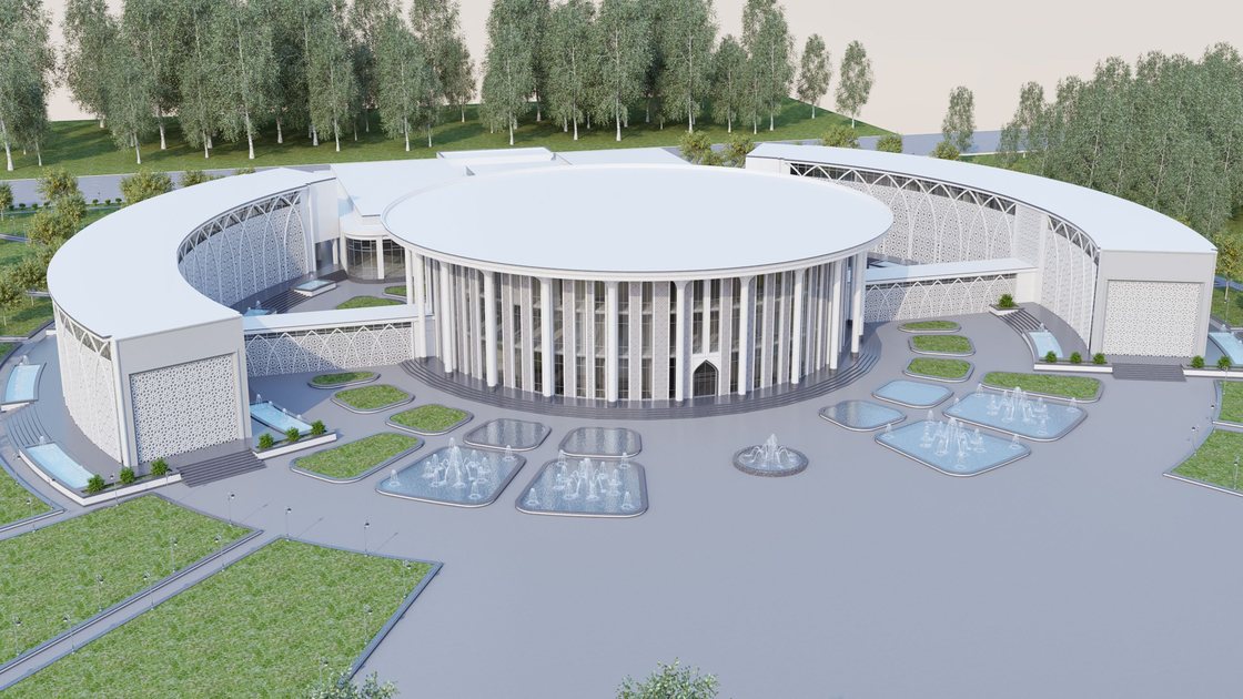 Administrative building in Tashkent — 9 of 20, showing the arched panjara screen and the circular assembly hall