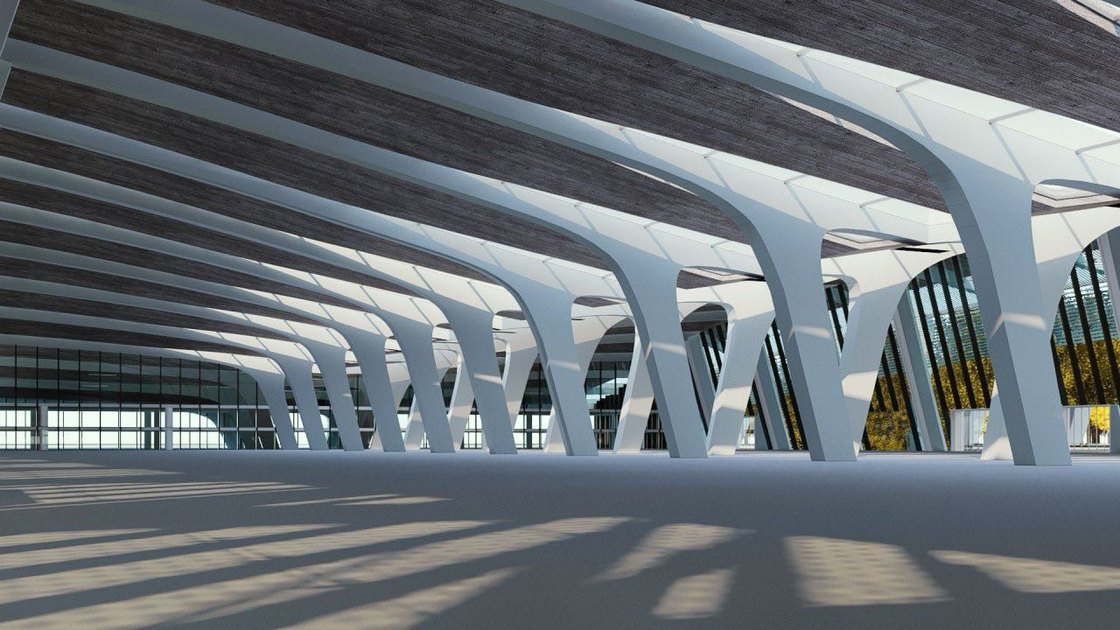 The canopy cantilevering past the fins