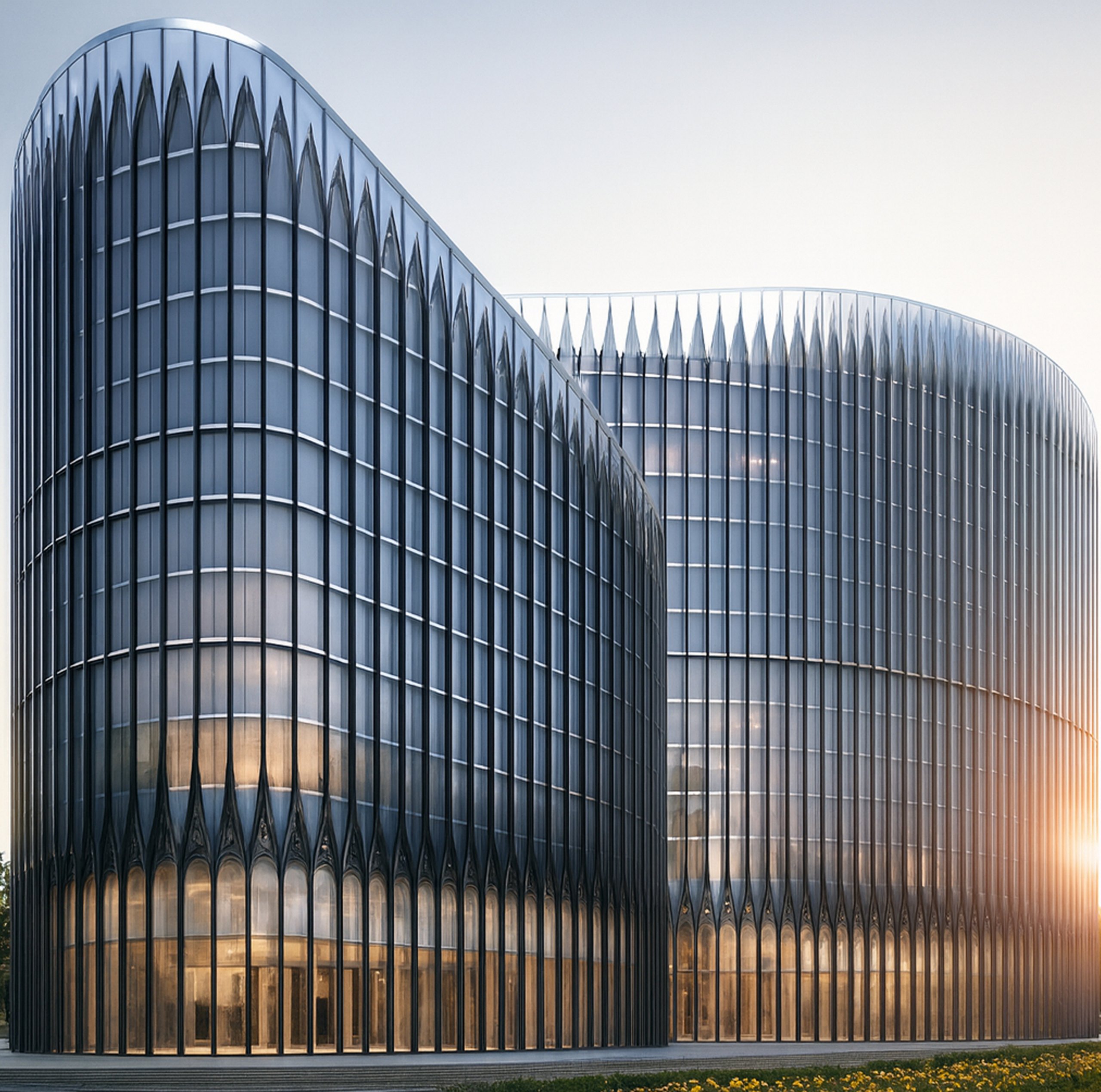 Render of the multi-use hospitality building in Madinah, seen at the corner