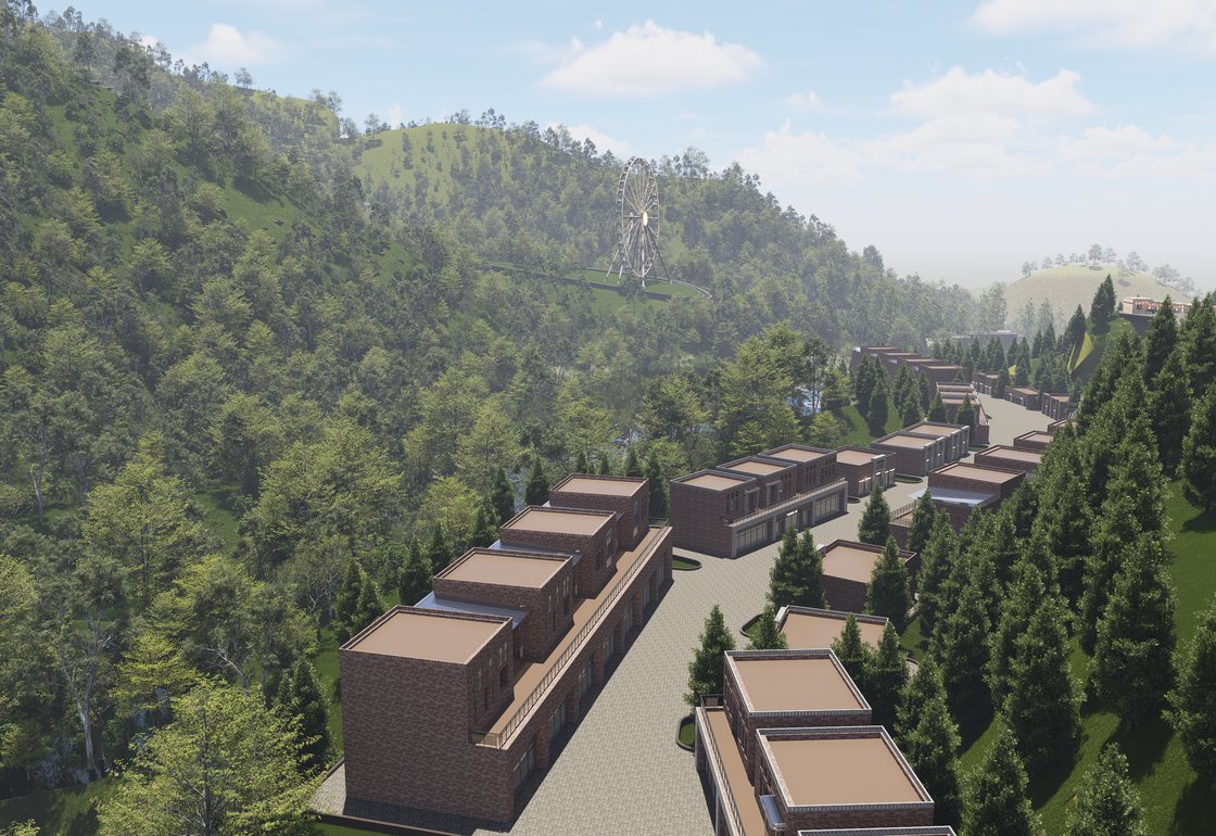 Terraced village stepping down the slope