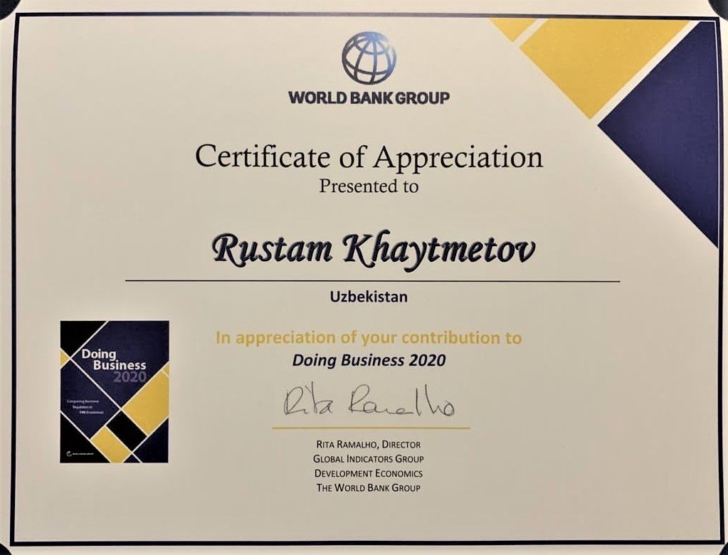 Certificate of Appreciation, Doing Business 2020